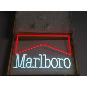 Marlboro Style LED Neon Sign Red & White Wall Light Bar Decor 16” Tested Working